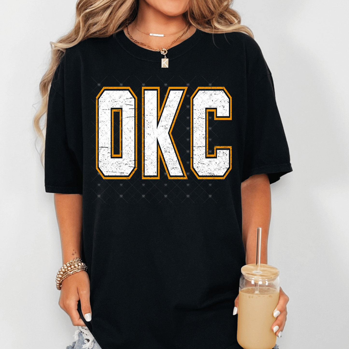 White OKC w/ Orange Outline Distressed DTF Transfer