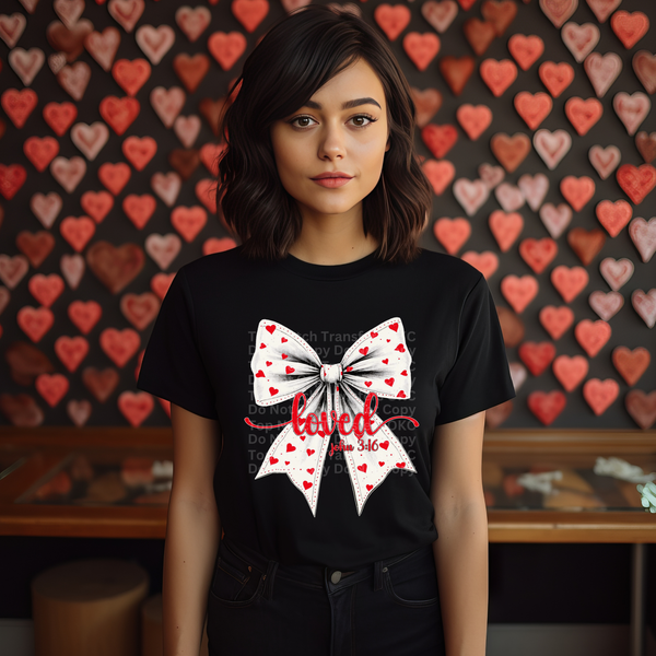 Loved White Bow w/Hearts DTF Transfer