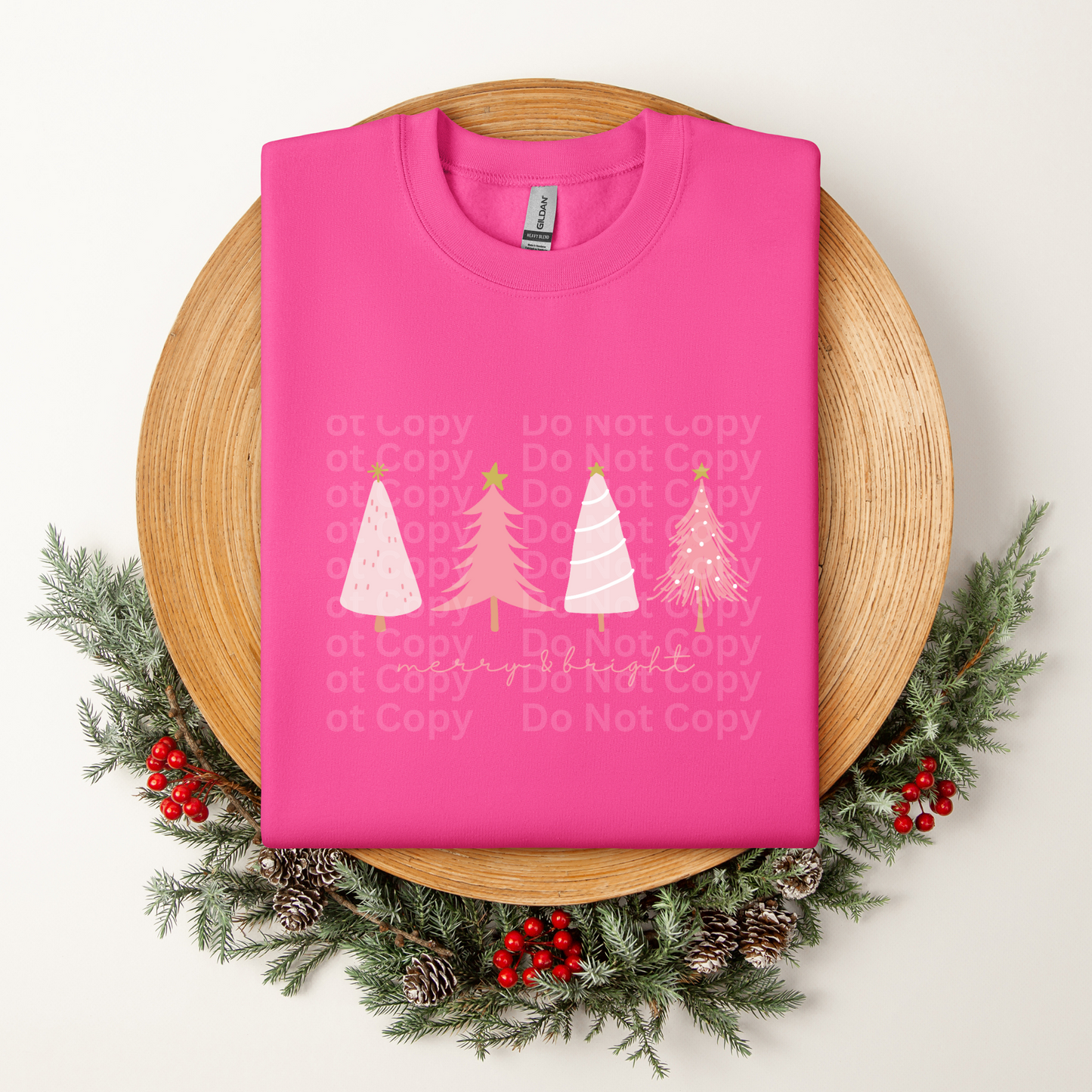 Merry & Bright pink trees DTF Transfer