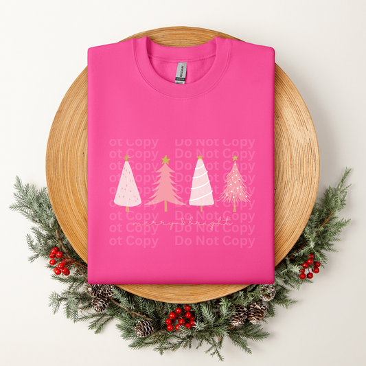 Merry & Bright pink trees DTF Transfer