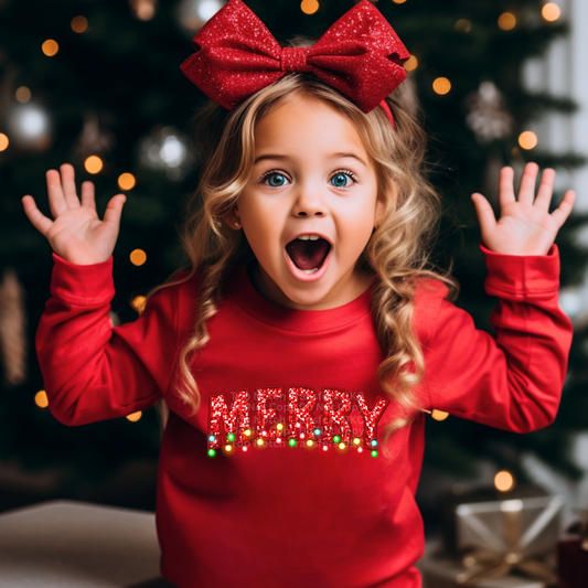 Merry Faux Glitter with Christmas Lights DTF Transfer