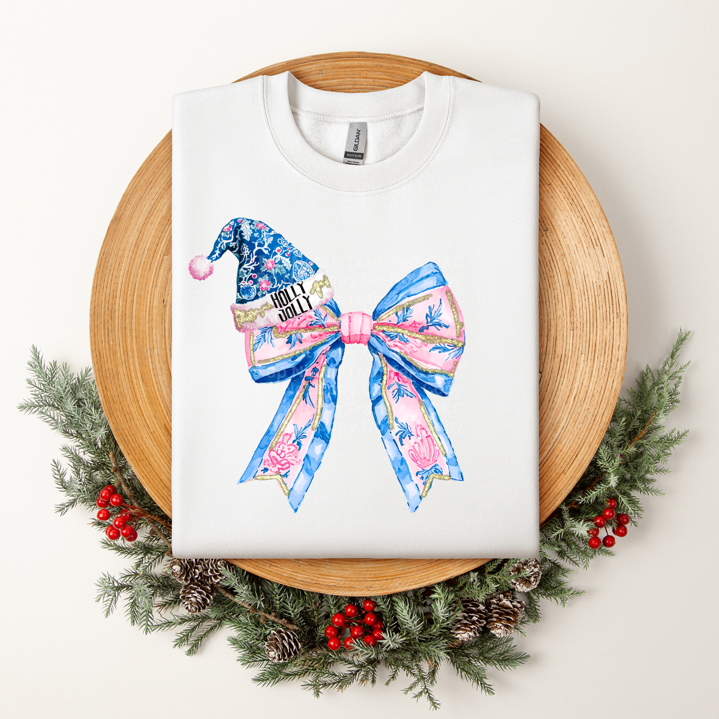 Chinoiserie Holly Jolly Bow DTF Transfer