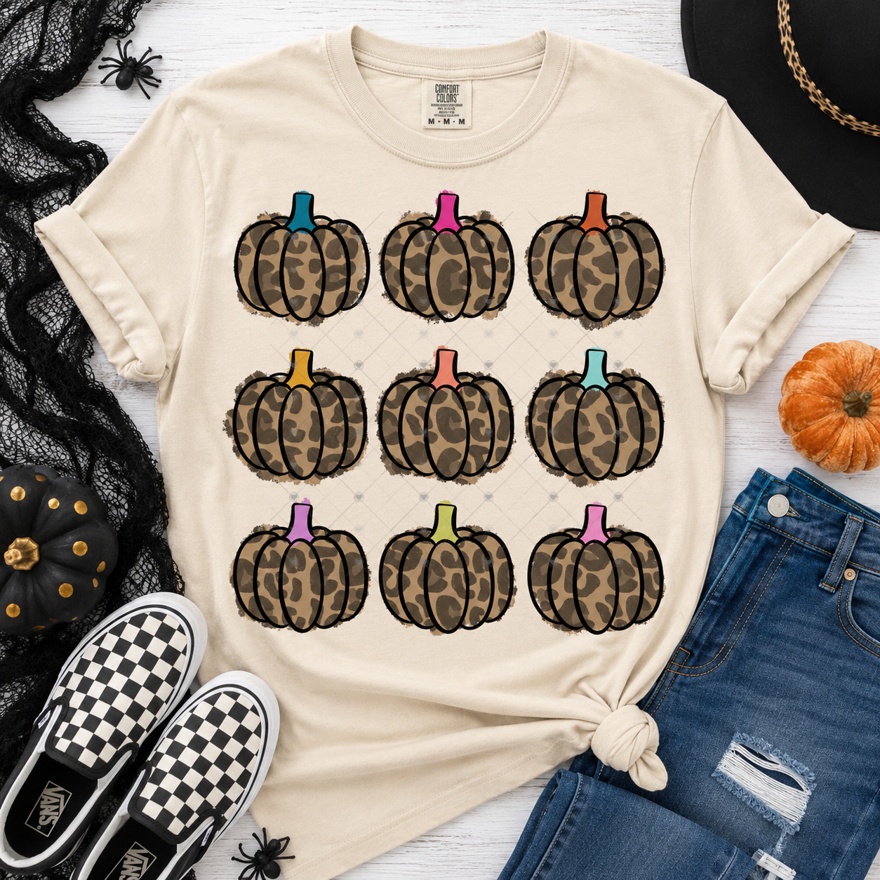 Leopard Print Pumpkin Grid DTF Transfer