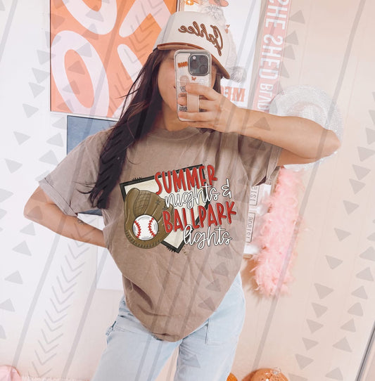 Summer Nights & Ballpark Lights Baseball DTF Transfer