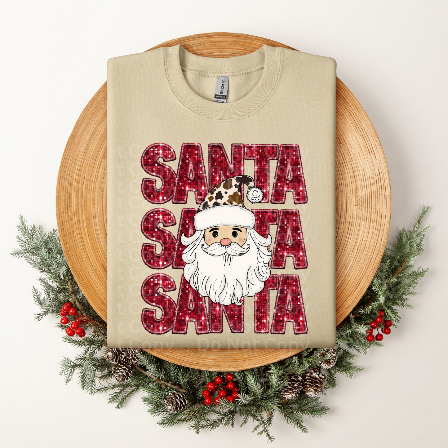 Santa leopard hat faux sequins DTF Transfer