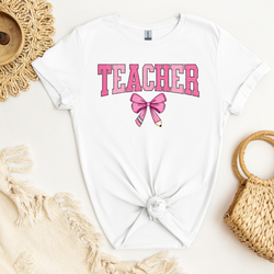 Teacher Pink Bow DTF Transfer