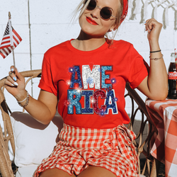 America Faux Sequins with Fireworks and Small Butterfly DTF Transfer