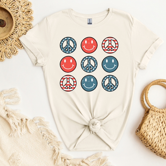 Patriotic Smile Faces & Peace Symbols DTF Transfer