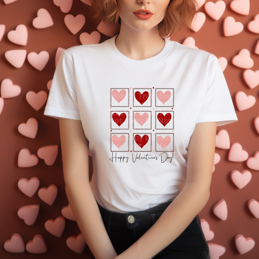 Happy Valentines Day Hearts in Squares DTF Transfer
