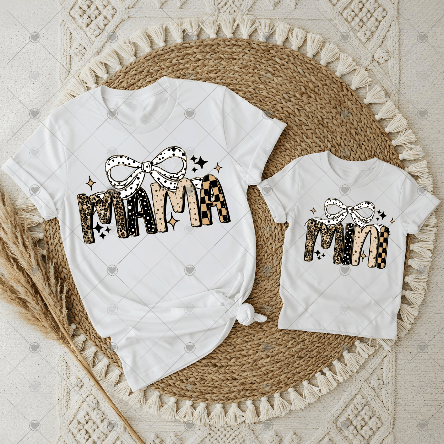 Mama/Mini Prints w/ Dot Bows DTF Transfera