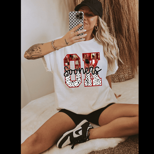 OK Sooners Red, Gold, Dalmatian print DTF Transfe