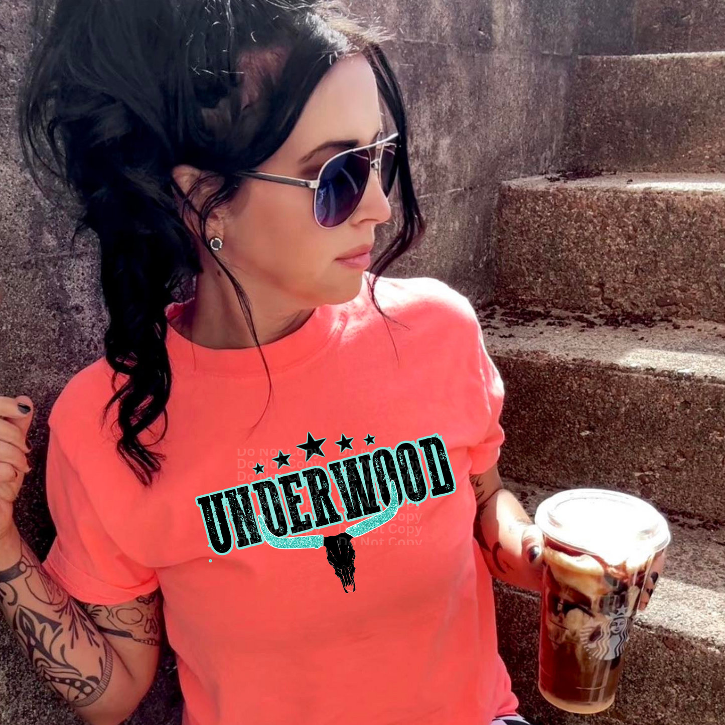 Underw00d Teal and Black Skull DTF Transfer
