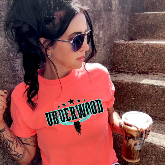 Underw00d Teal and Black Skull DTF Transfer