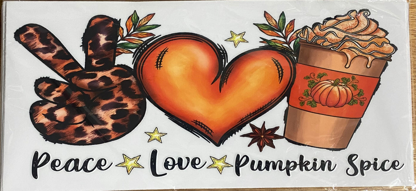 Peace, Love, Pumpkin Spice UV DTF wrap for 16oz glass cup
