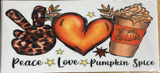 Peace, Love, Pumpkin Spice UV DTF wrap for 16oz glass cup