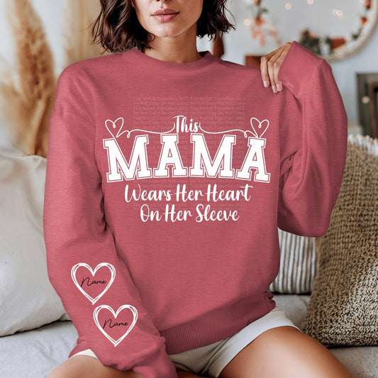 This MAMA wears her heart on her sleeve White *Custom- leave names & sleeve heart names/colors in checkout notes*