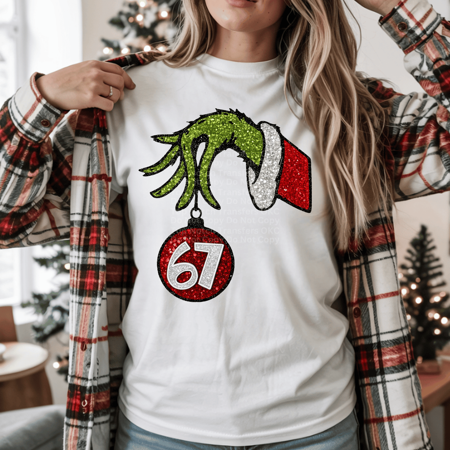 6 7 Ornament Faux Glitter Christmas DTF Transfer