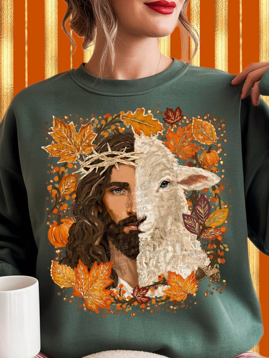 Fall White Jesus/Lamb DTF Transfer
