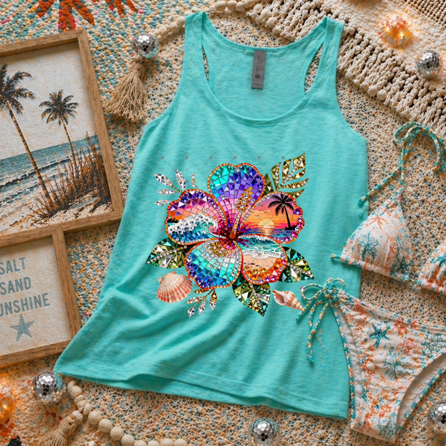 Faux Rhinestone Tropical Flower DTF Transfer