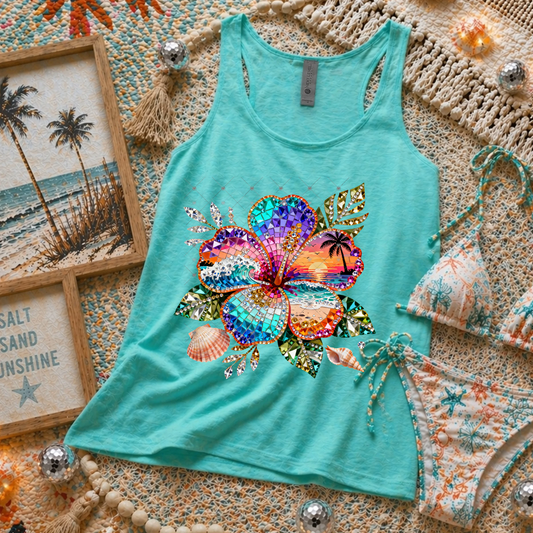 Faux Rhinestone Tropical Flower DTF Transfer