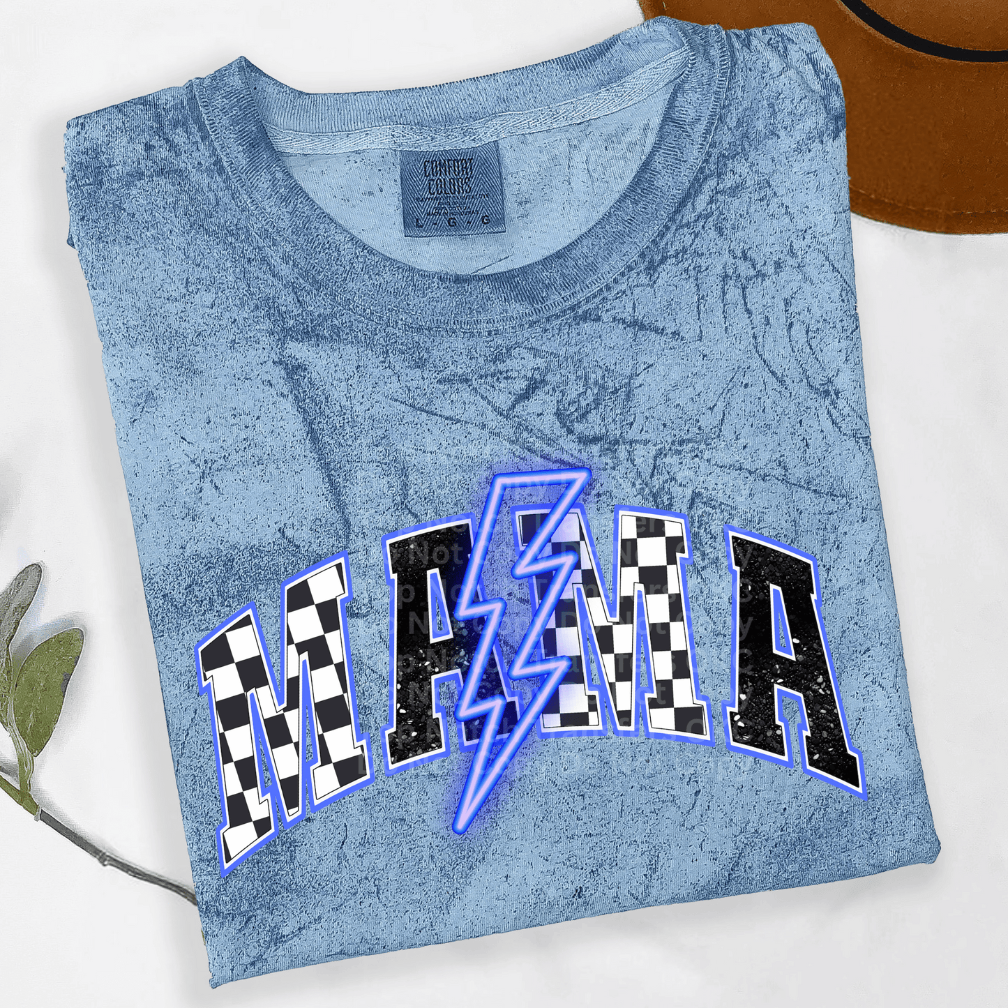 Checkered Mama Neon Blue DTF Transfer