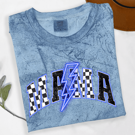 Checkered Mama Neon Blue DTF Transfer