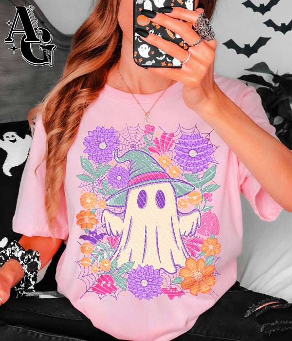 Bright Floral Ghost design *Optional long sleeve design* DTF Transfer