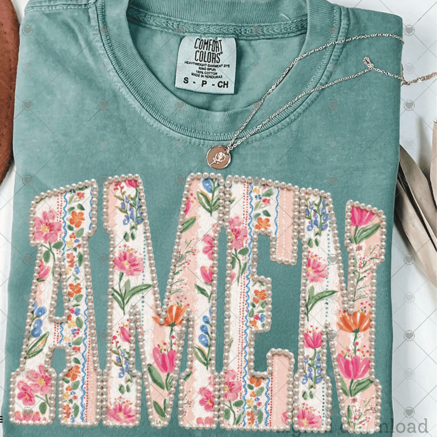 AMEN floral w/ pearl outline DTF Transfer