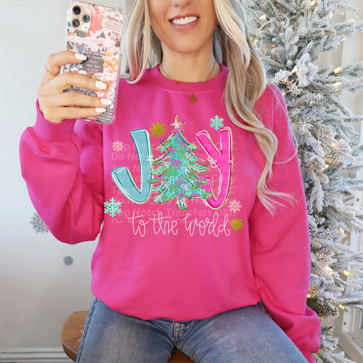 Joy to the World Tree w/ Bows and snowflakes DTF Transfer