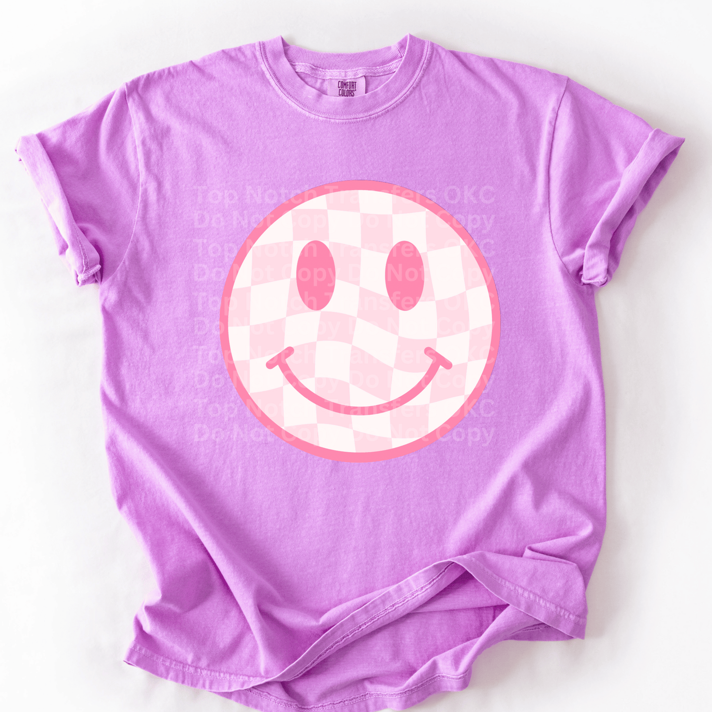 Light Pink Checkered Smiley Face DTF Transfer