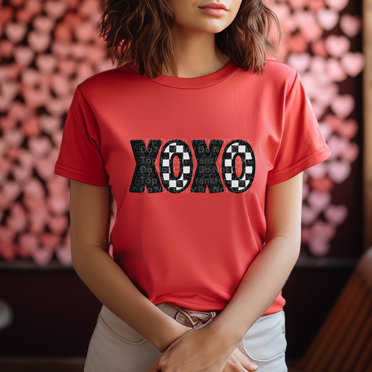 XOXO Black & White Checkered DTF Transfer
