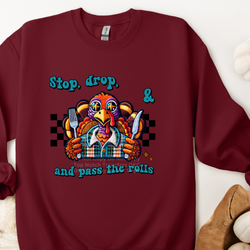 Stop Drop & Pass the Rolls - Faux Embroidery DTF Transfer