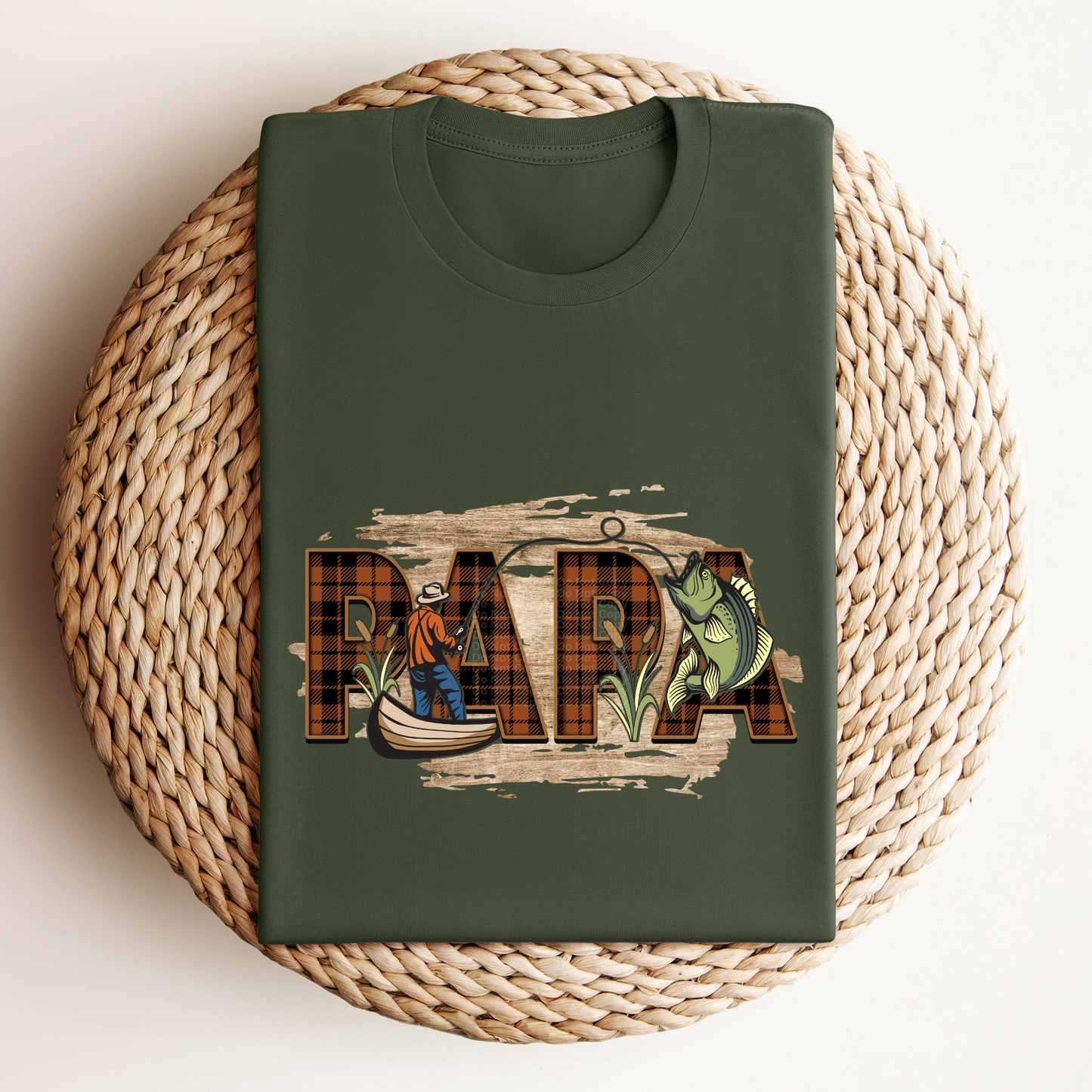 Papa Orange Plaid Letters Fisherman & Fish DTF Transfer