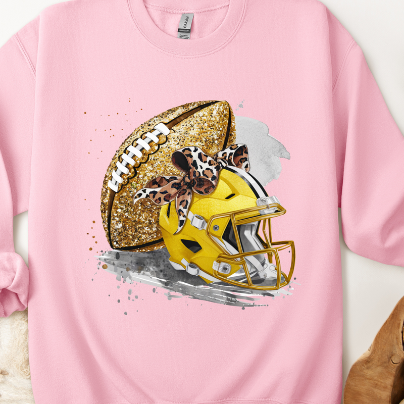 Gold Football and Yellow Helmet with bow DTF Transfer