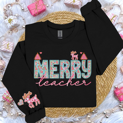 Merry Teacher Faux Embroidery DTF Transfer