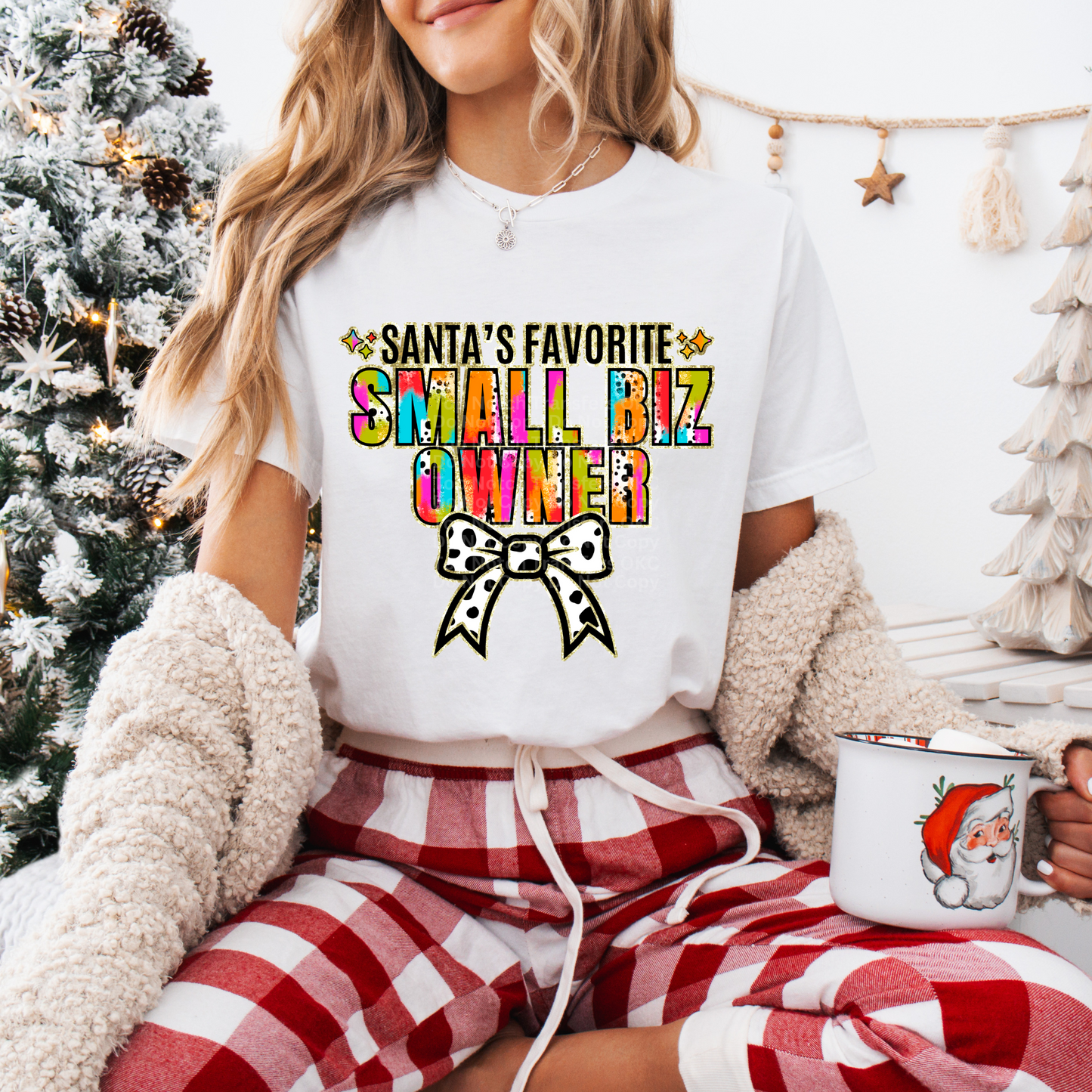 Santa's Favorite Small Biz Owner Multicolored w/Bow DTF Transfer