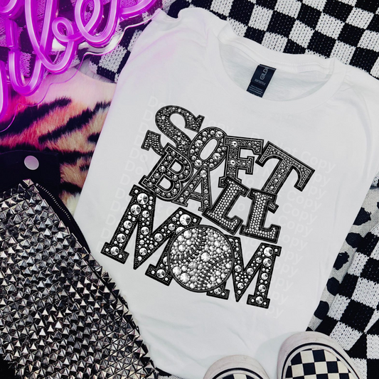 Softball Mom - Faux Rhinestone DTF Transfer