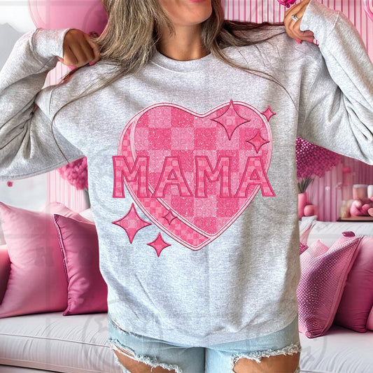 Mama - Pink Checkered Heart DTF Transfer