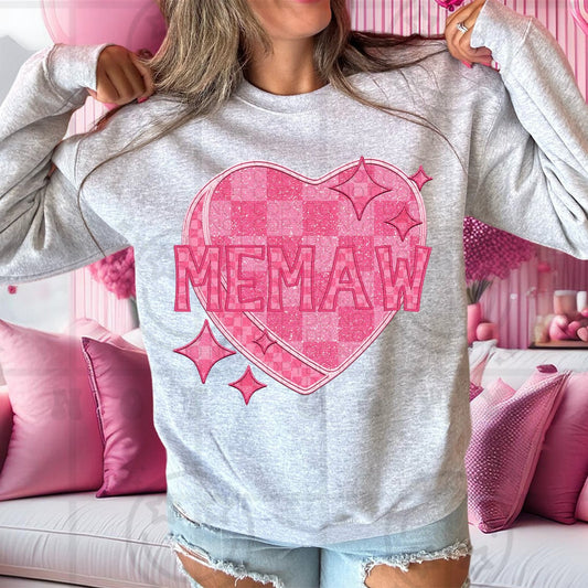 Memaw - Pink Checkered Heart DTF Transfer