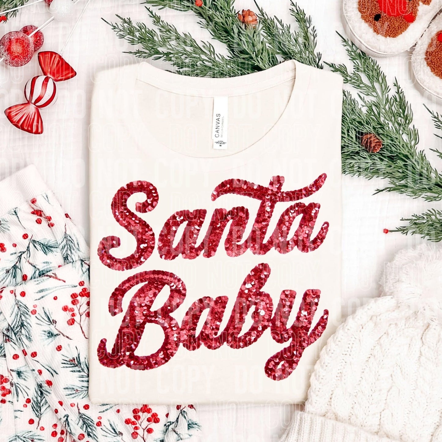 Faux Sequin Santa Baby DTF Transfer