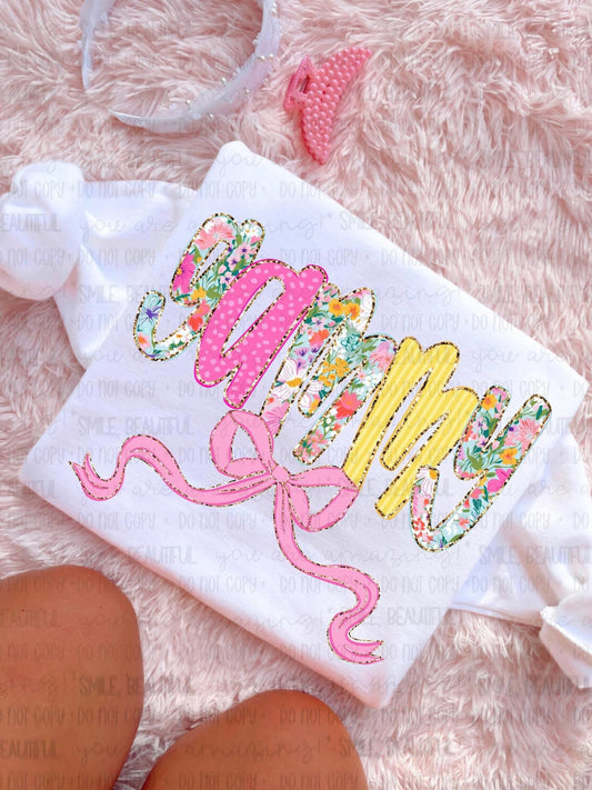 Gammy Floral w/ gold details & bow DTF Transfer