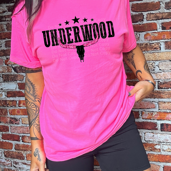 Underw00d Pink and Black Skull DTF Transfer