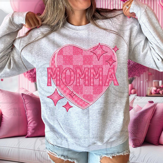 Momma - Pink Checkered Heart DTF Transfer