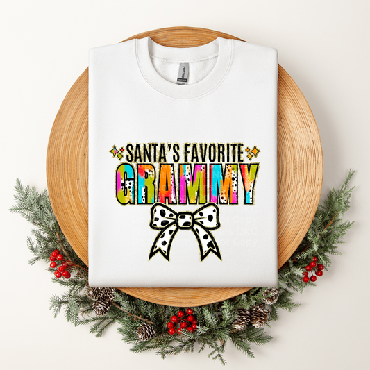 Santa's Favorite Grammy Multicolored w/White Bow DTF Transfer