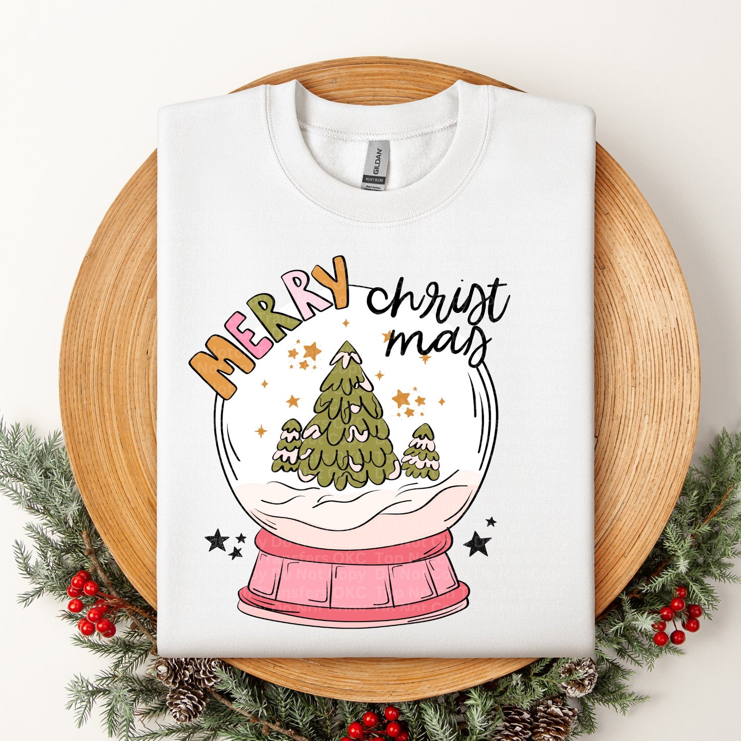 Merry Christmas Pink Snow Globe DTF Transfer