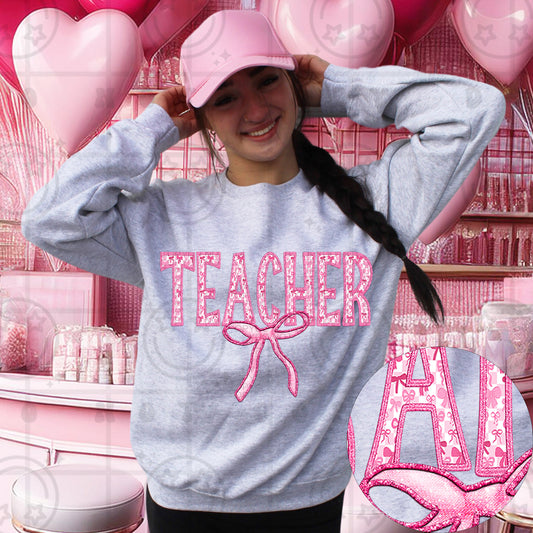 Teacher Pink Bow DTF Transfer