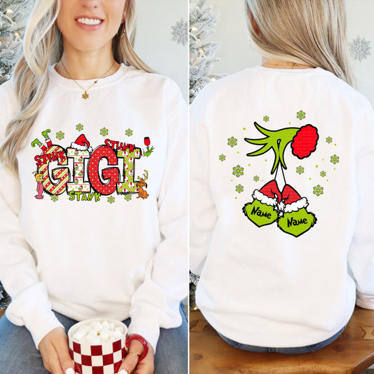 Red Christmas Gigi Design with optional back design* ordered separately- leave info for names for back design in checkout notes*