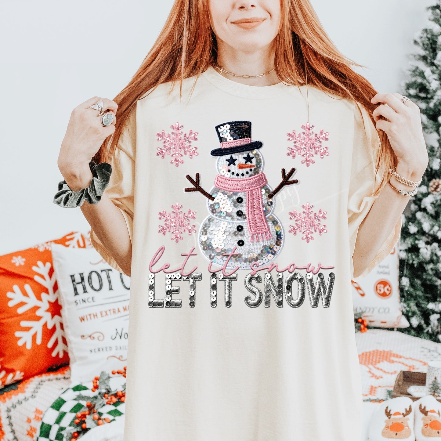 Faux Sequin & Glitter Snowman DTF Transfer