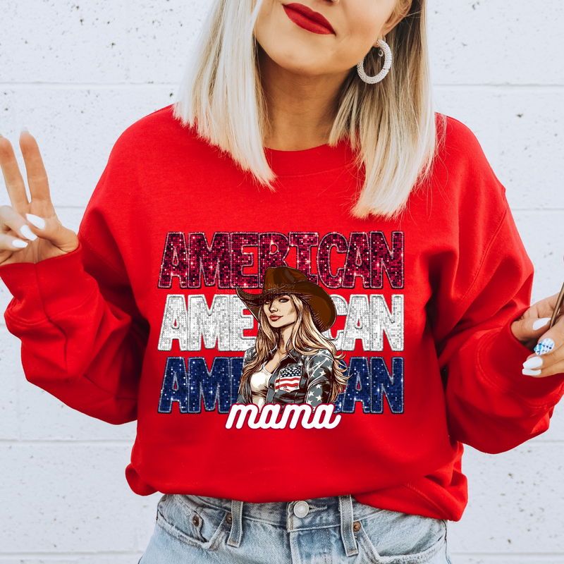 American Faux Sequins Cowgirl Mama DTF Transfer