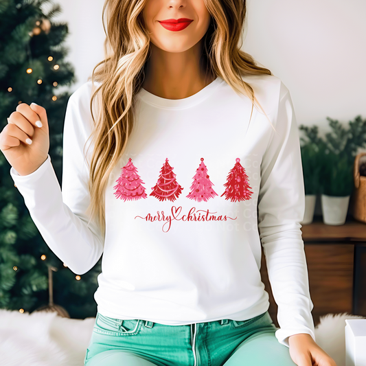 Merry Christmas Pink & Red Trees DTF Transfer